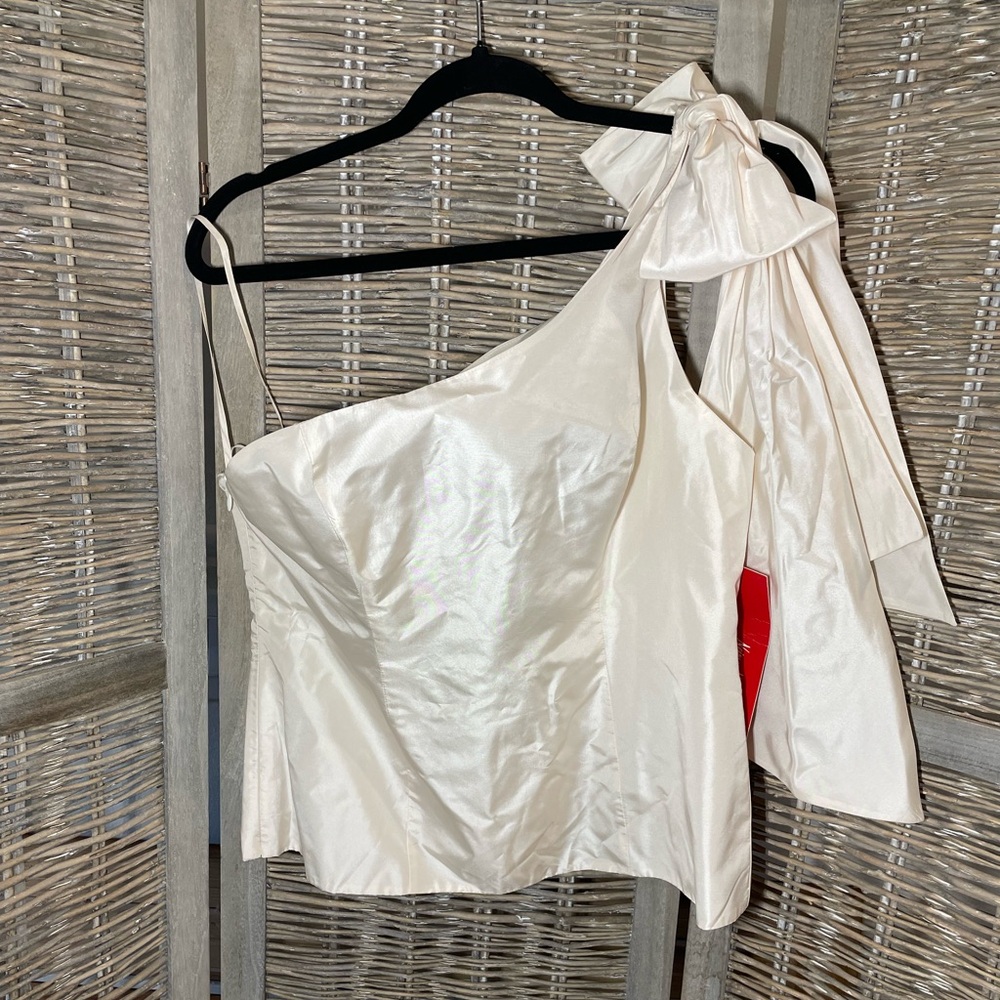 NWT Rafael Cennamo one shoulder bow tie silk top - size 12